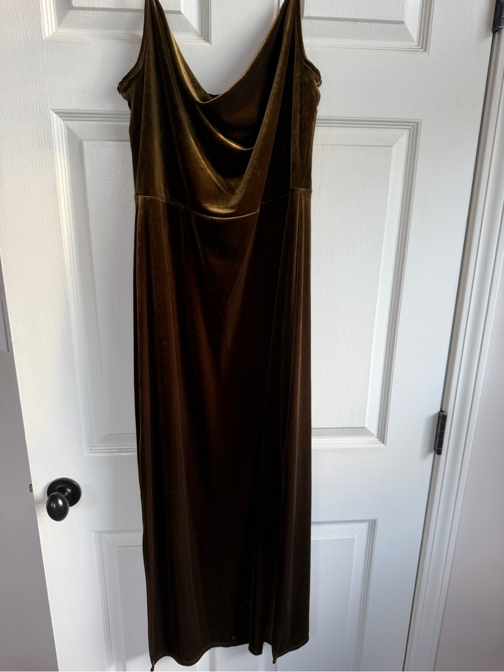 Taylor Olive Velvet Cowl Neck Dress